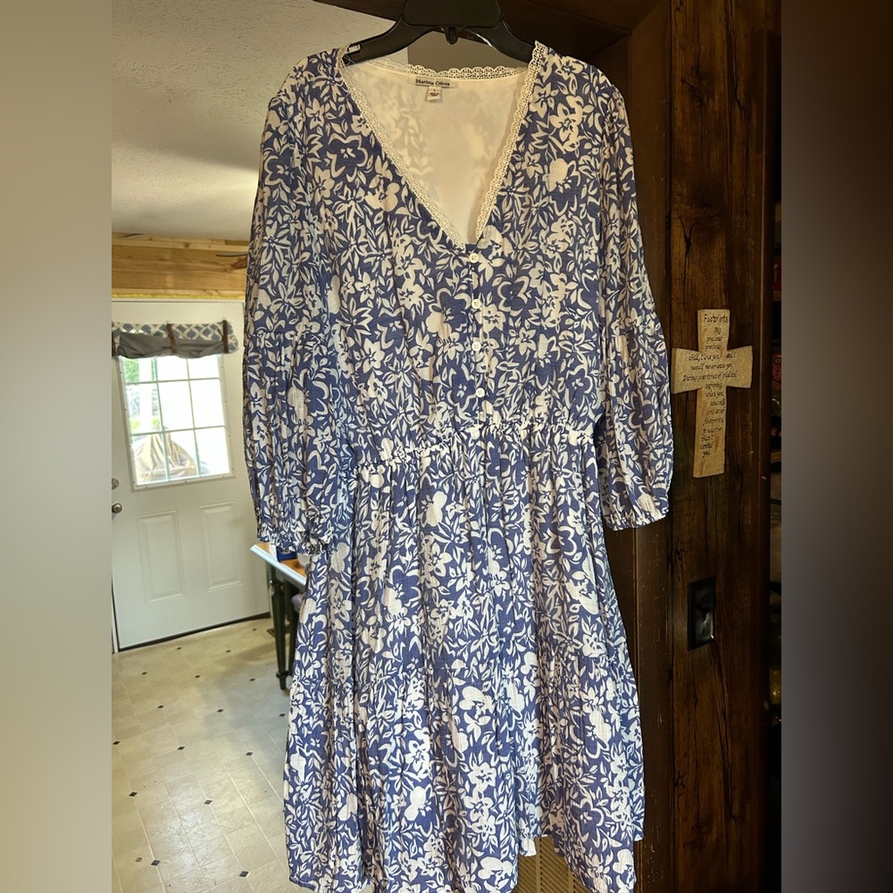 Floral Blue and White Dress